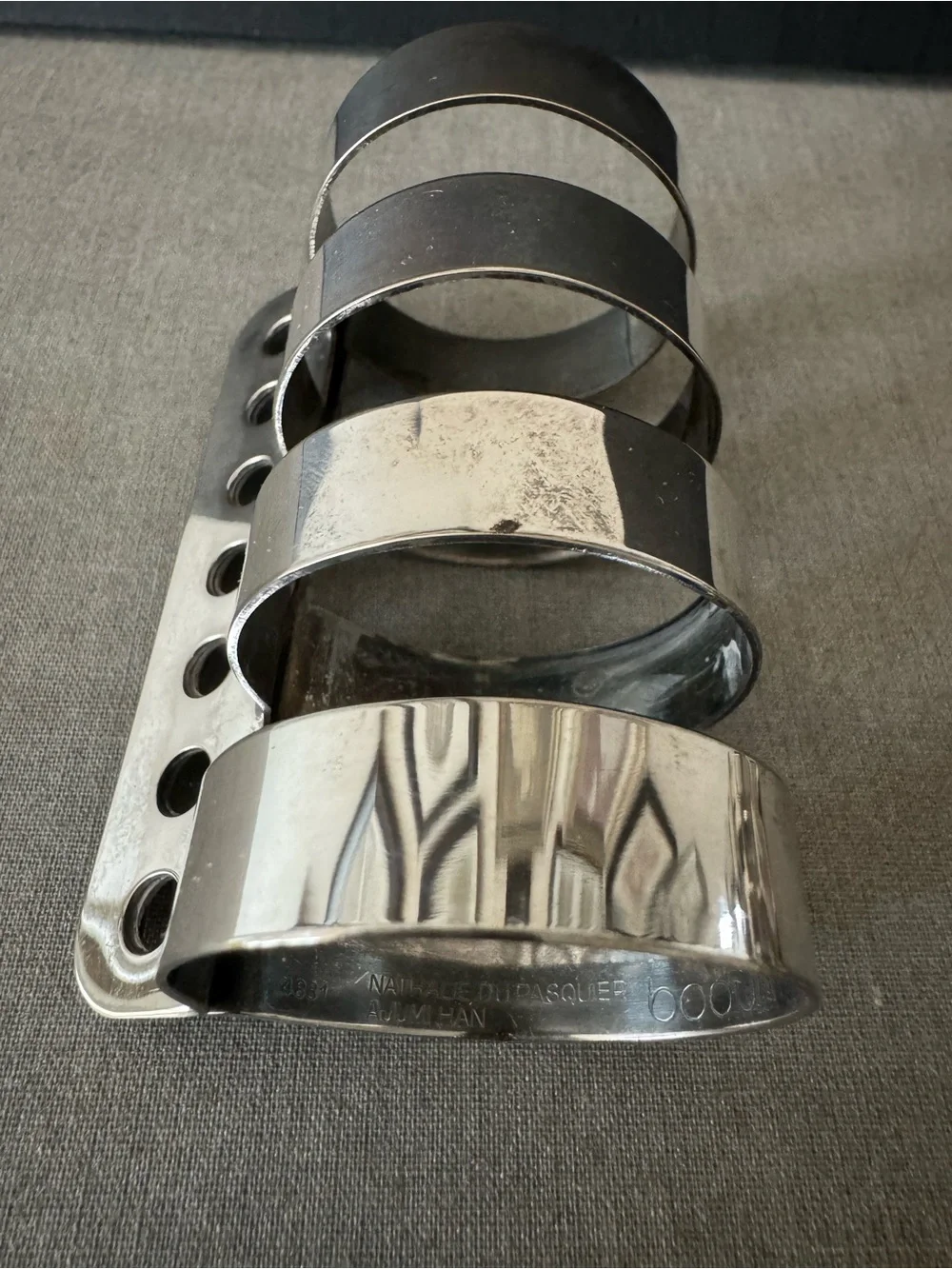 Vintage Crate & Barrel Stainless Steel Napkin Rings with 4 different designs